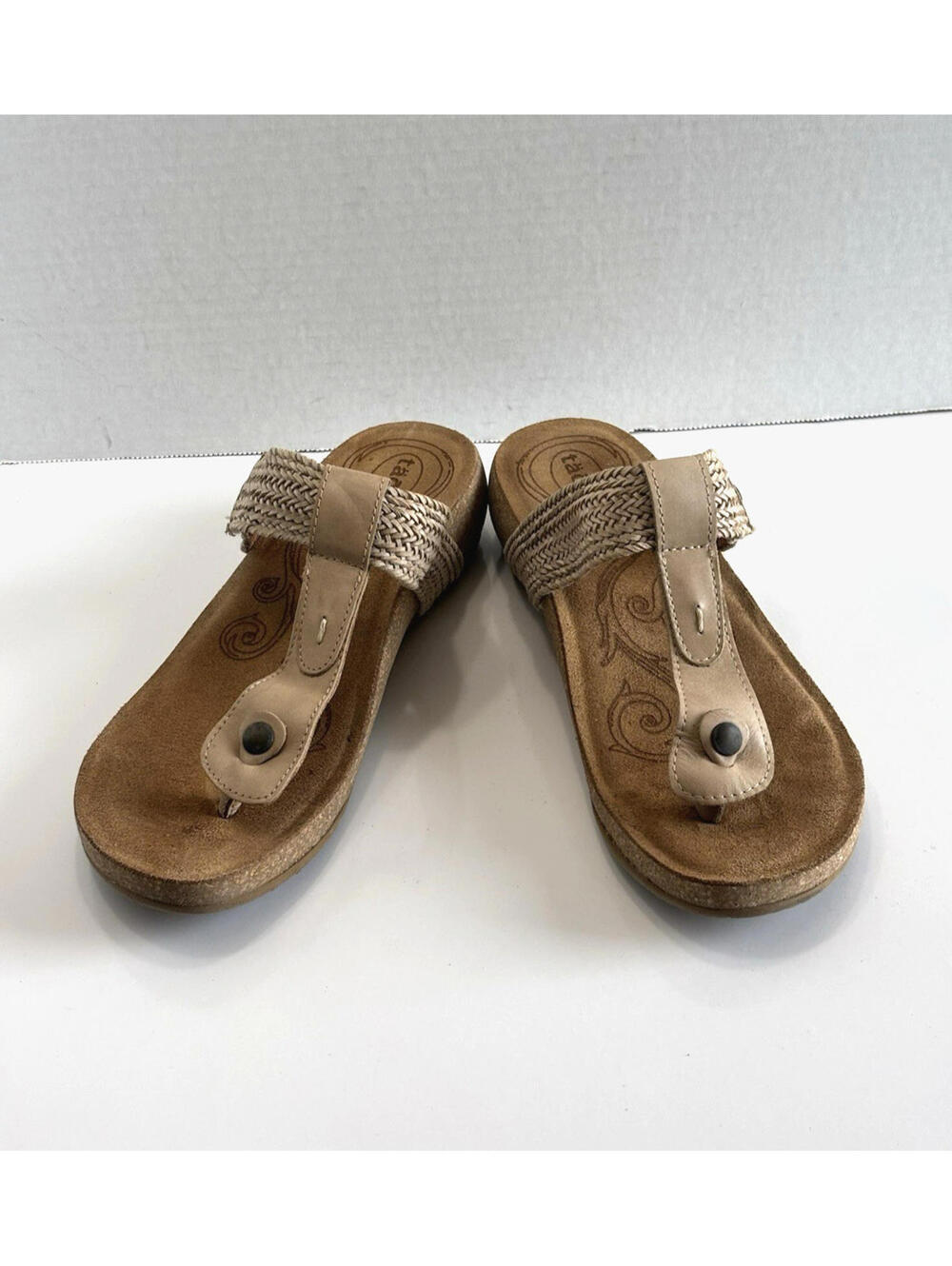 Taos Footwear Pam Women’s Size 9 Beige Woven Leather Thong Slide Sandals Cork - Picture 9 of 9